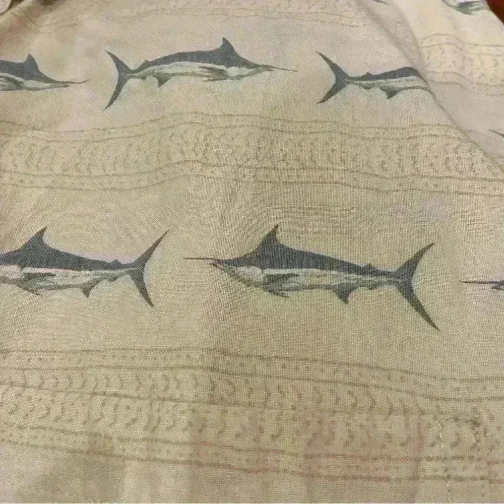 Woolrich Men’s Short Sleeve Swordfish Print Button Down Size L Pale Yellow